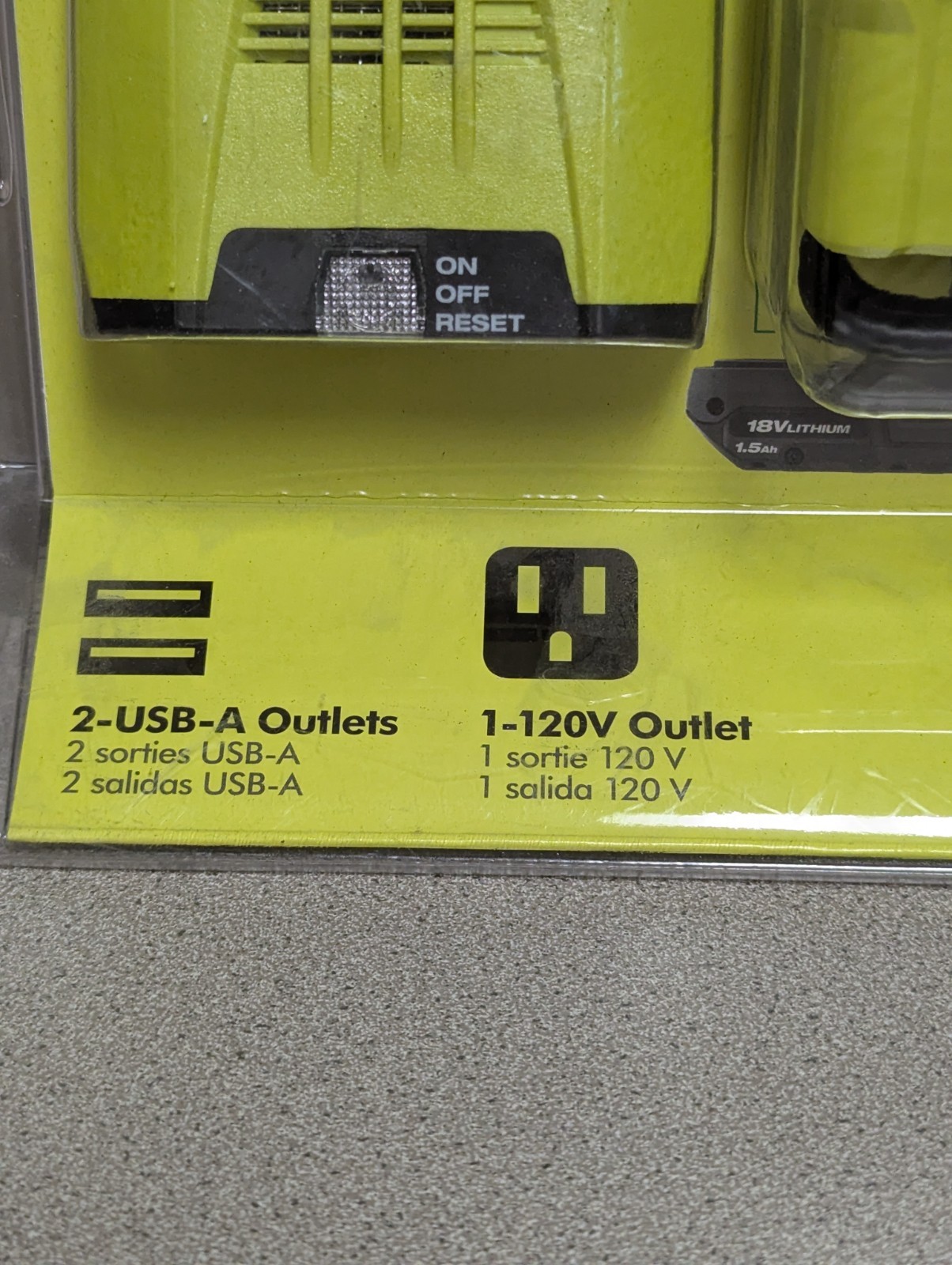Inversor de alimentación automotriz RYOBI 18V 120 vatios 12 V puertos USB DUALES RYi120A RYi120- - Image 4