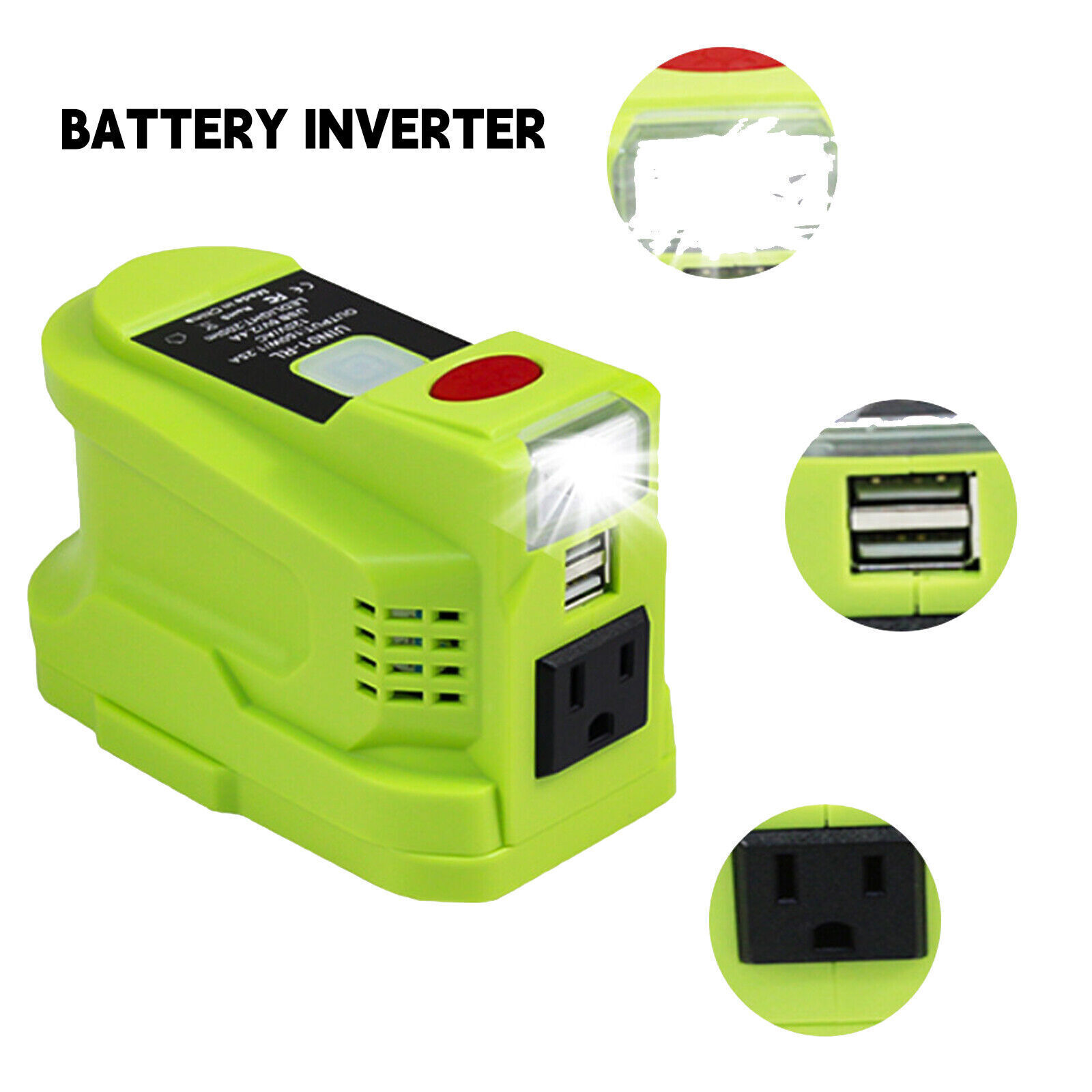 Inversor de alimentación automotriz para RYOBI 18V 150W con puertos USB dobles y luz LED- - Image 2