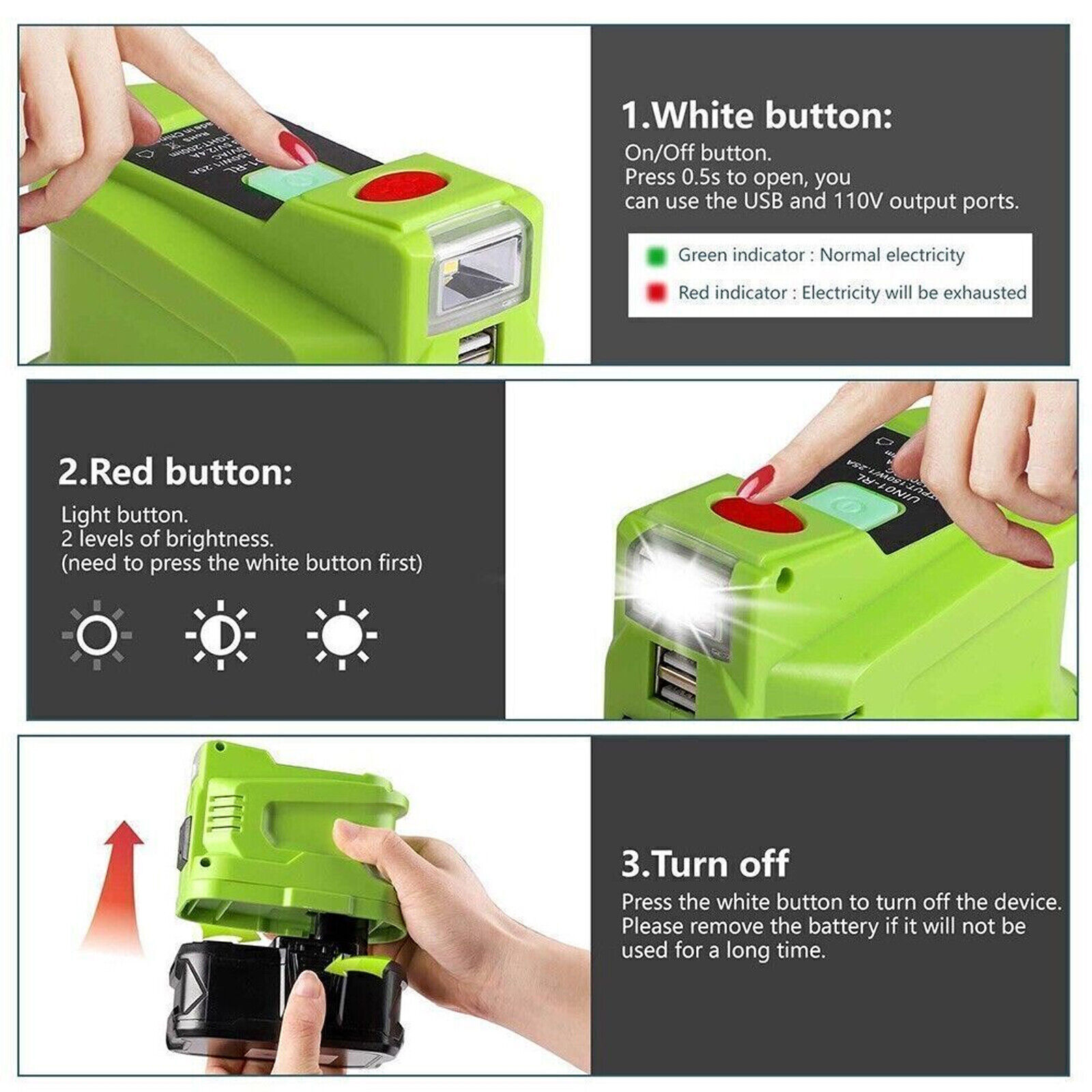 Inversor de alimentación automotriz para RYOBI 18V 150W con puertos USB dobles y luz LED- - Image 5