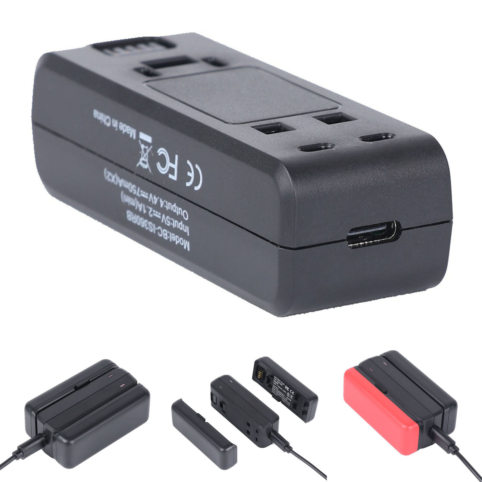 Cargador de batería USB doble con indicador LED para Insta 360 ONE R/ONE RS-