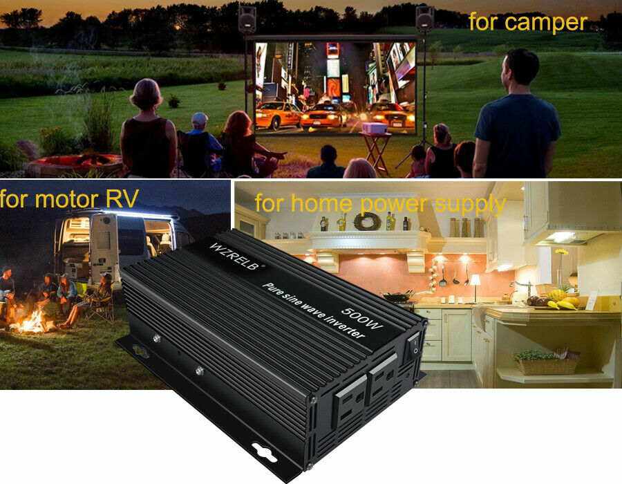 Casa rodante inversor de energía solar de onda sinusoidal pura de 500 W 12 V CC a 120 VCA convertidor de campamento en casa- - Image 5