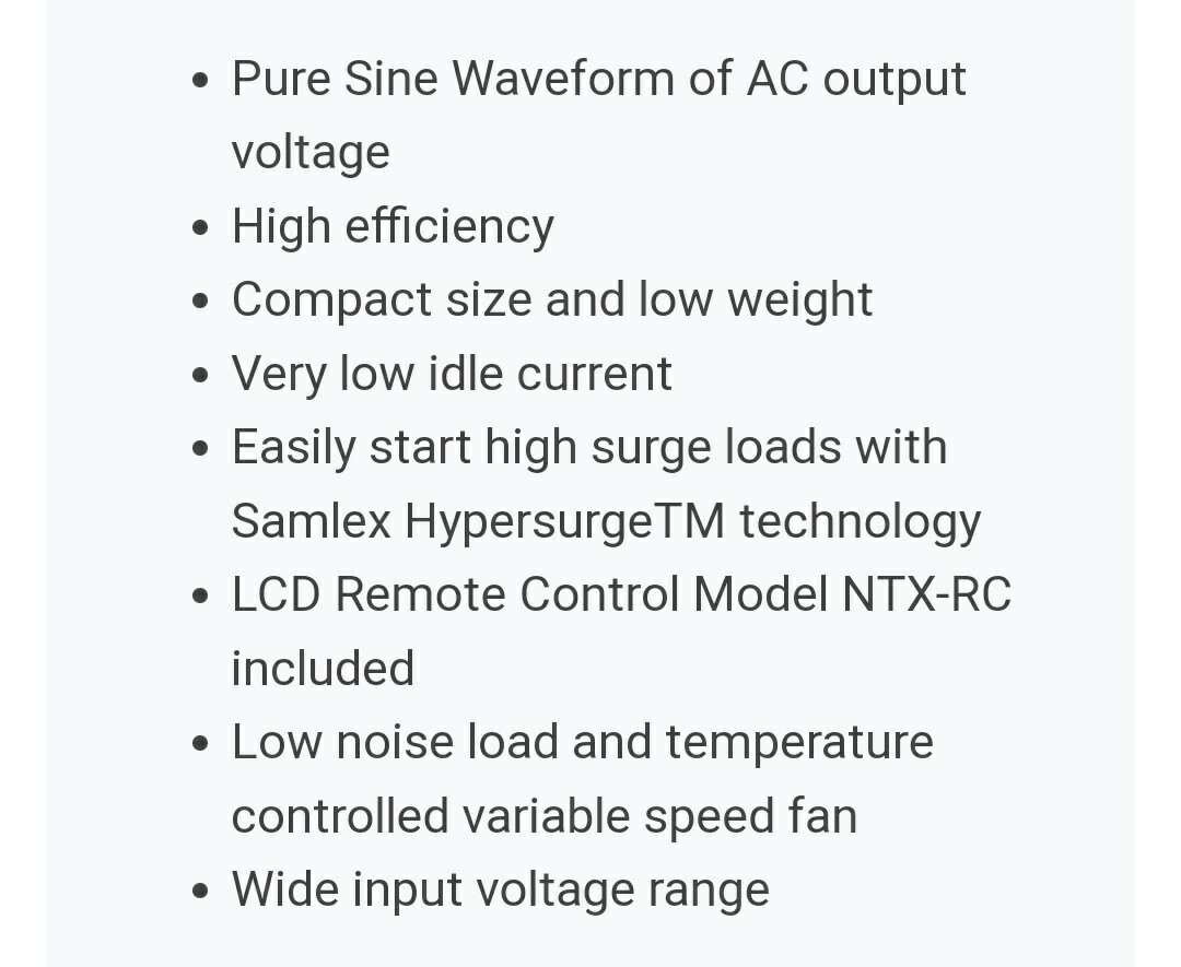 Inversor de onda sinusoidal pura Samlex NTX-1500-12 - 1500 W NTX-1500-12 UPC 622988073779- - Image 2