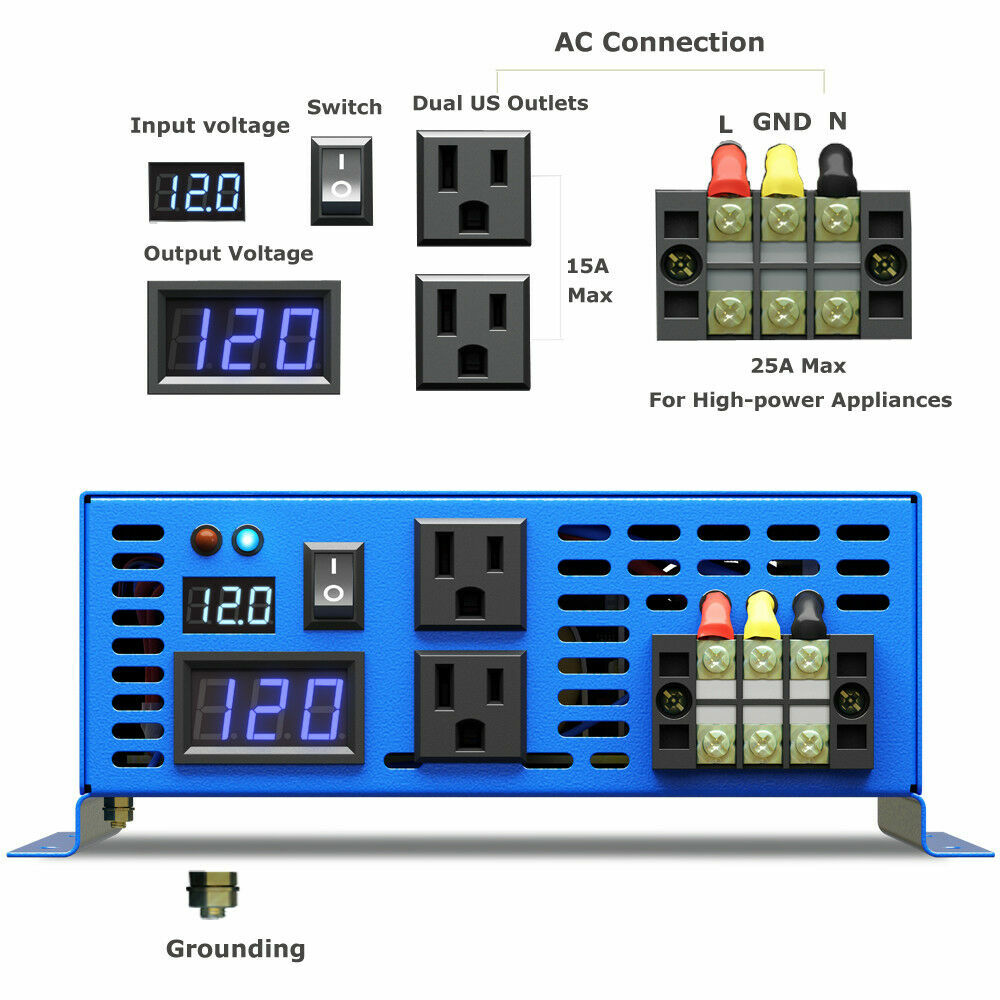 Casa rodante CAMP remota inversor de potencia de onda sinusoidal pura 3000 W 12 V/24 VCC a 120/220/240 VCA- - Image 5