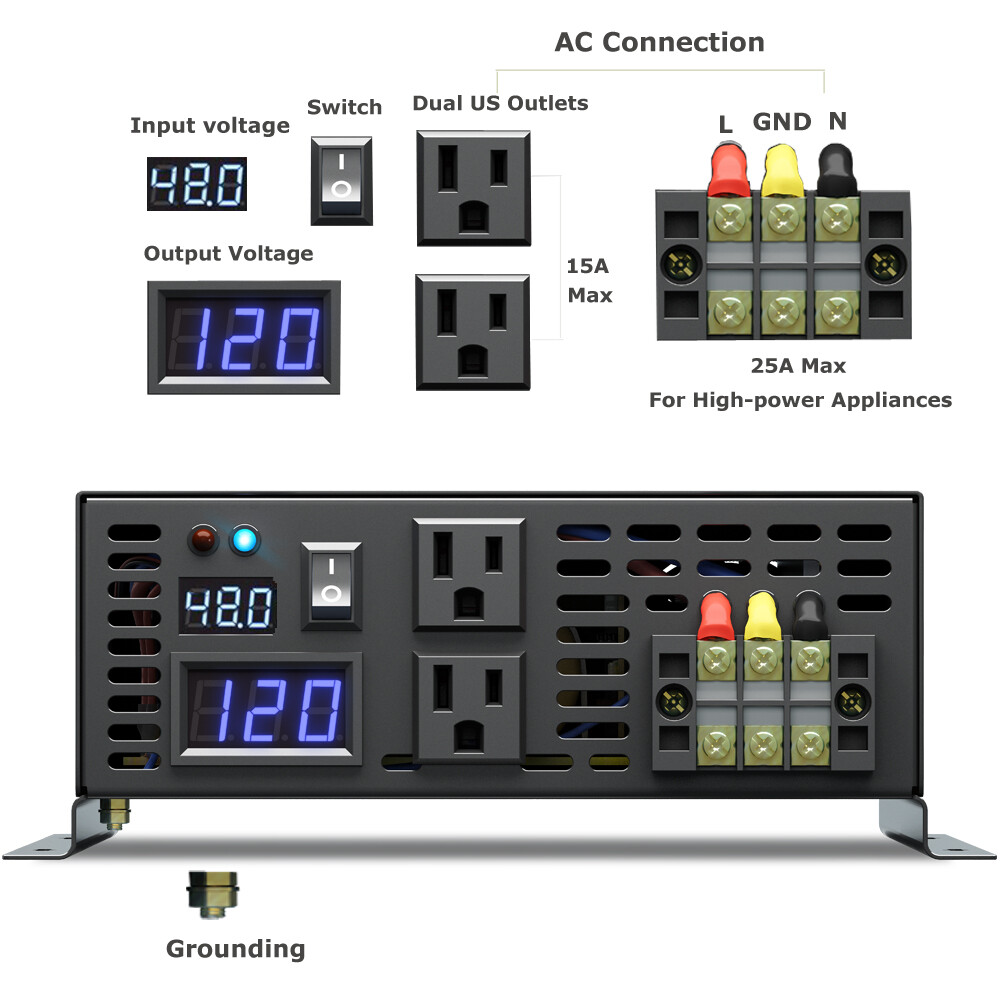 Convertidor de potencia 2000 W 48 V inversor de onda sinusoidal pura batería solar hogar camión motor- - Image 3