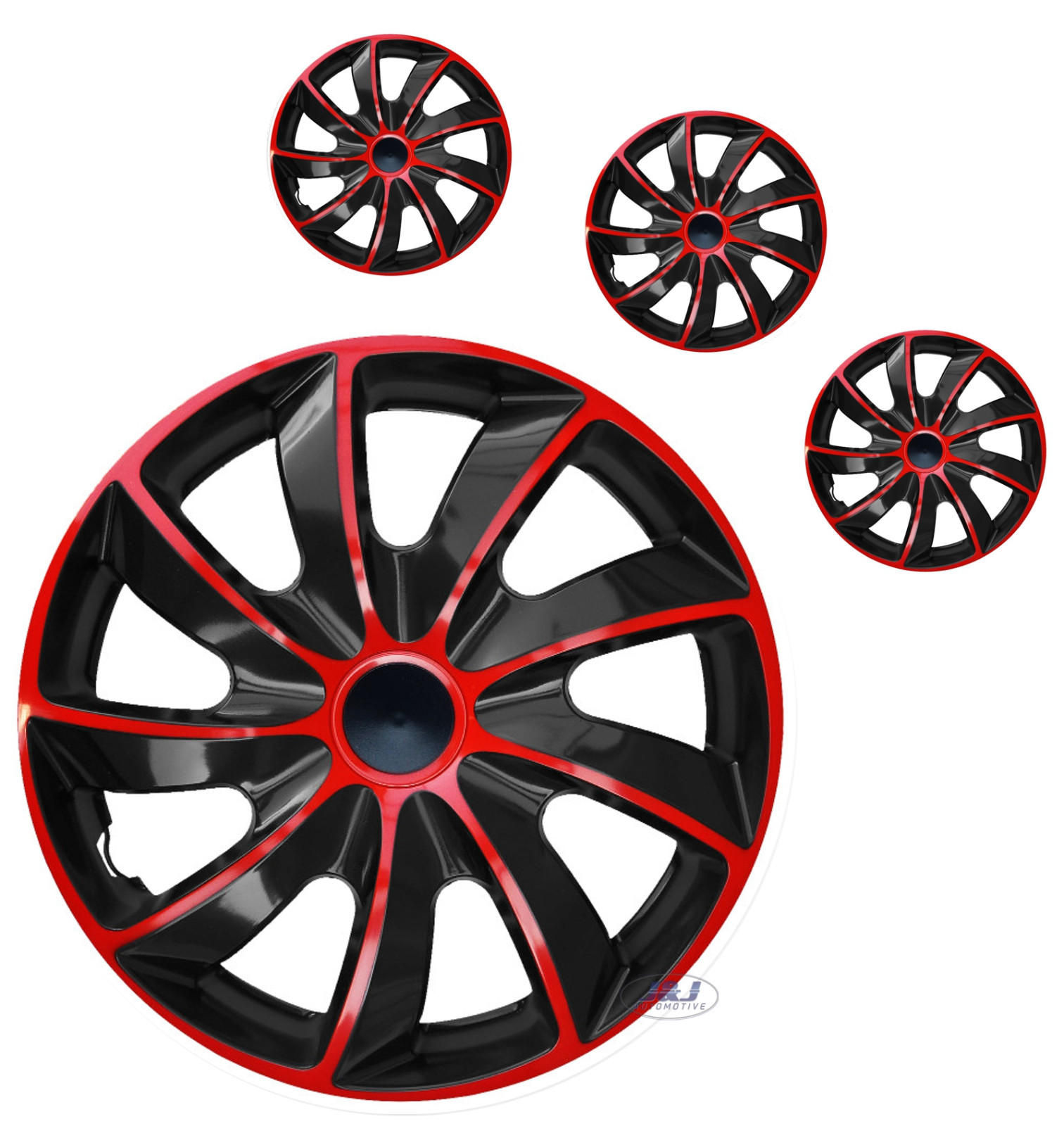 Juego de 4 tapacubos cuádruples de 15" rojo-negro 15 pulgadas- - Image 2