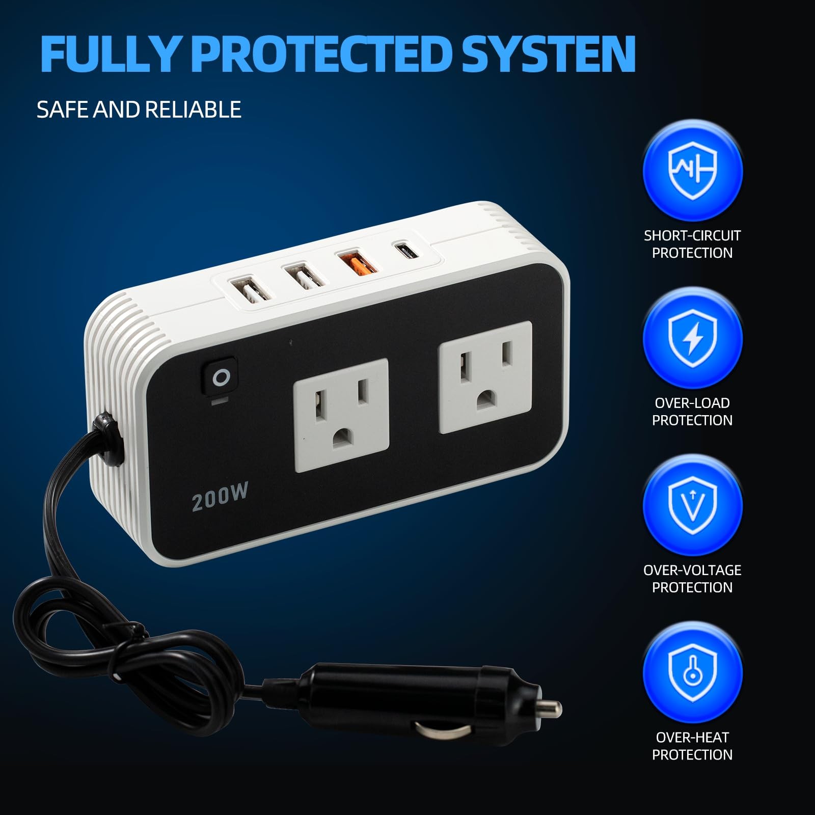 Inversor de Potencia Automotriz 200w, Convertidor Automotriz 5v DC a 110v AC, Automóvil...- - Image 4