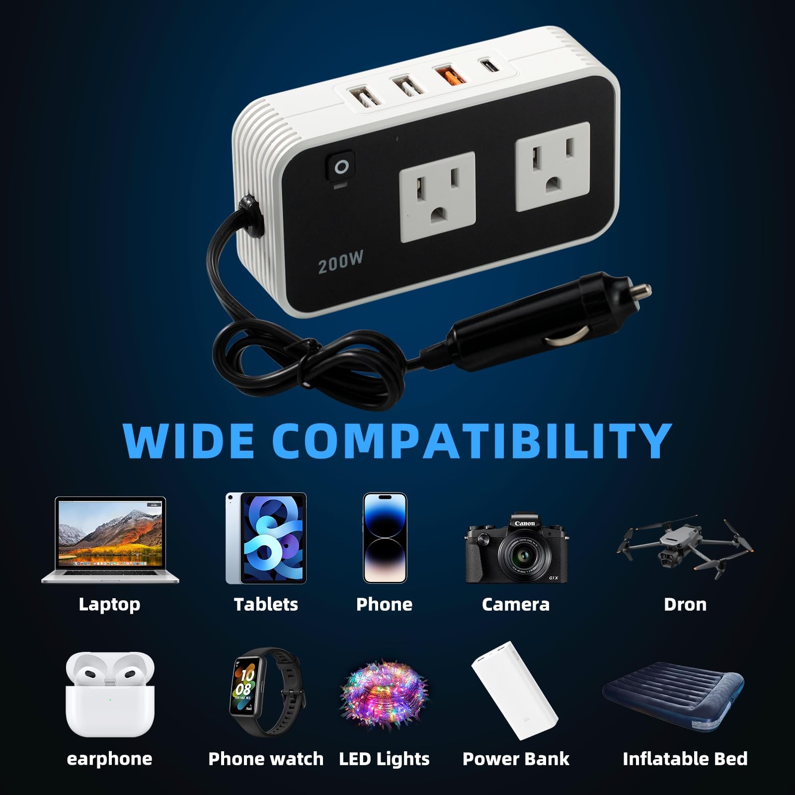 Inversor de Potencia Automotriz 200w, Convertidor Automotriz 5v DC a 110v AC, Automóvil...- - Image 5