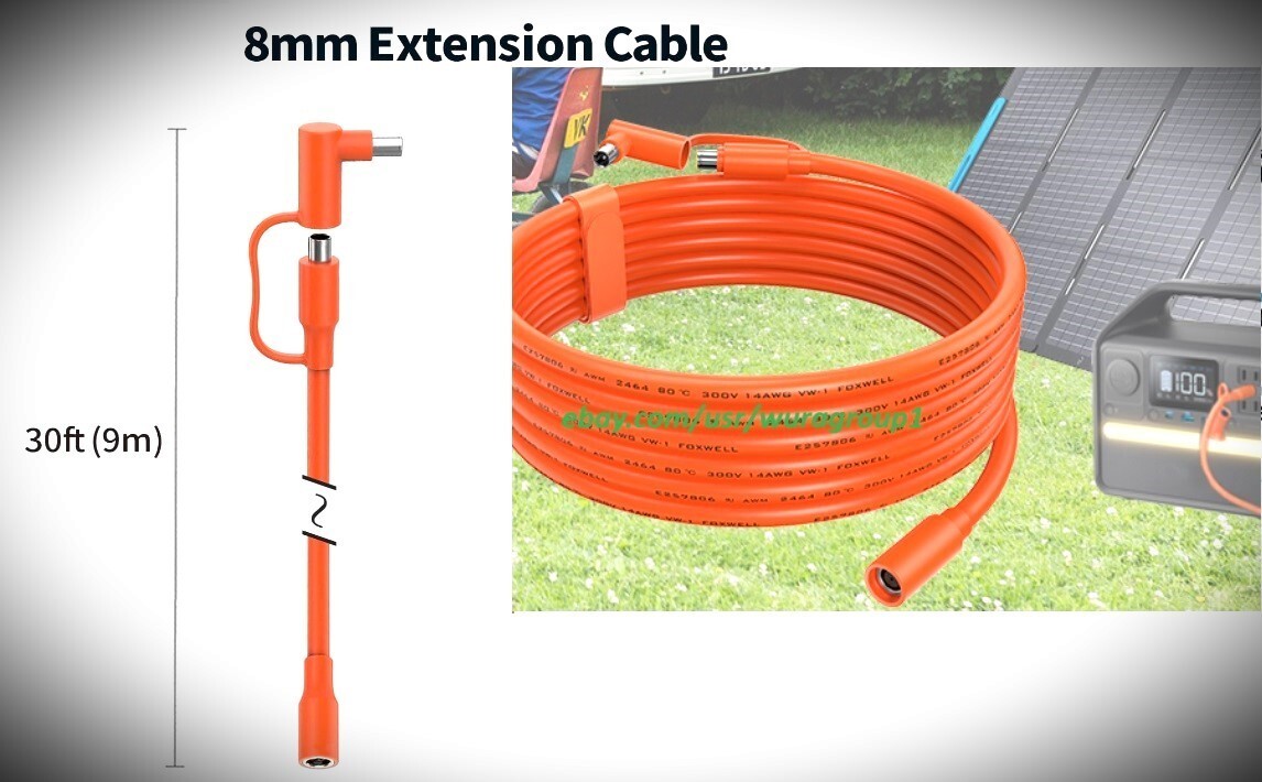Cable de extensión de alimentación de 30' 8 mm para central solar Bleti Jackery MxOk Yeti-