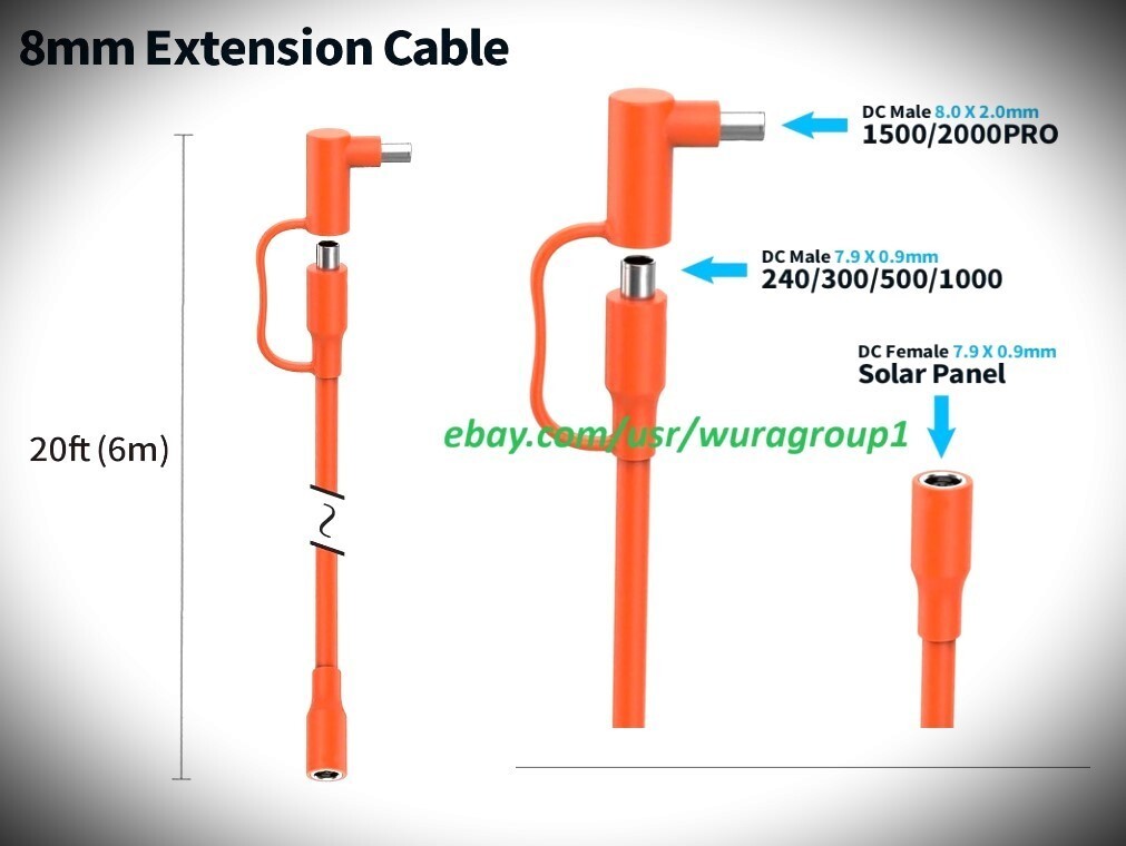 Cable de extensión de alimentación de 8 mm 30' para estación de energía solar Blue Bouldr Jckry Yeti MOak- - Image 3