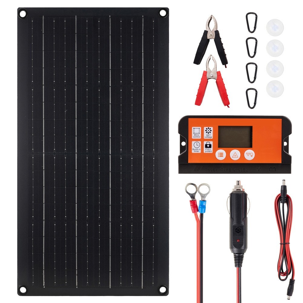 Panel Solar Flexible Negro 20W y Controlador 60A para Centrales Eléctricas Portátiles-