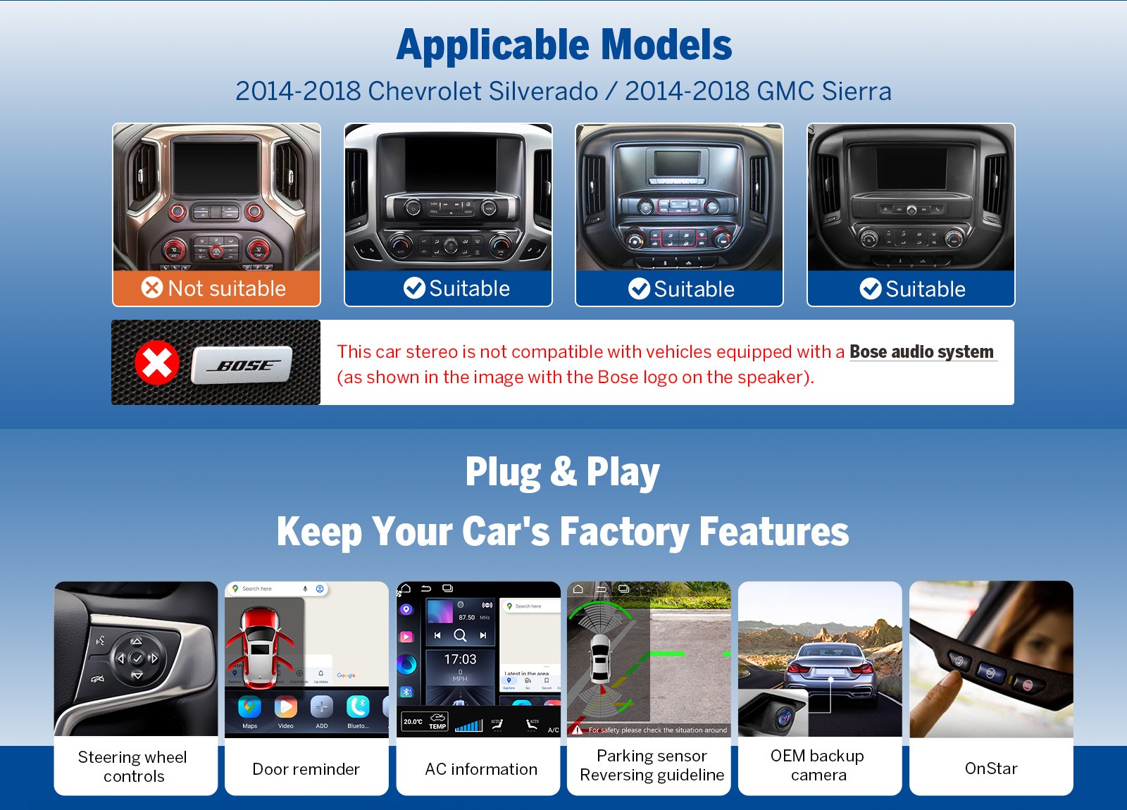Radio estéreo para automóvil GMSX7 10,1" para Chevy Silverado GMC Sierra 2014-2018 Android 14- - Image 3