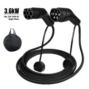 Cable de carga EV tipo 2 a tipo 2, 16A 3,6 kW monofásico, cargador modo 3, 5 m-