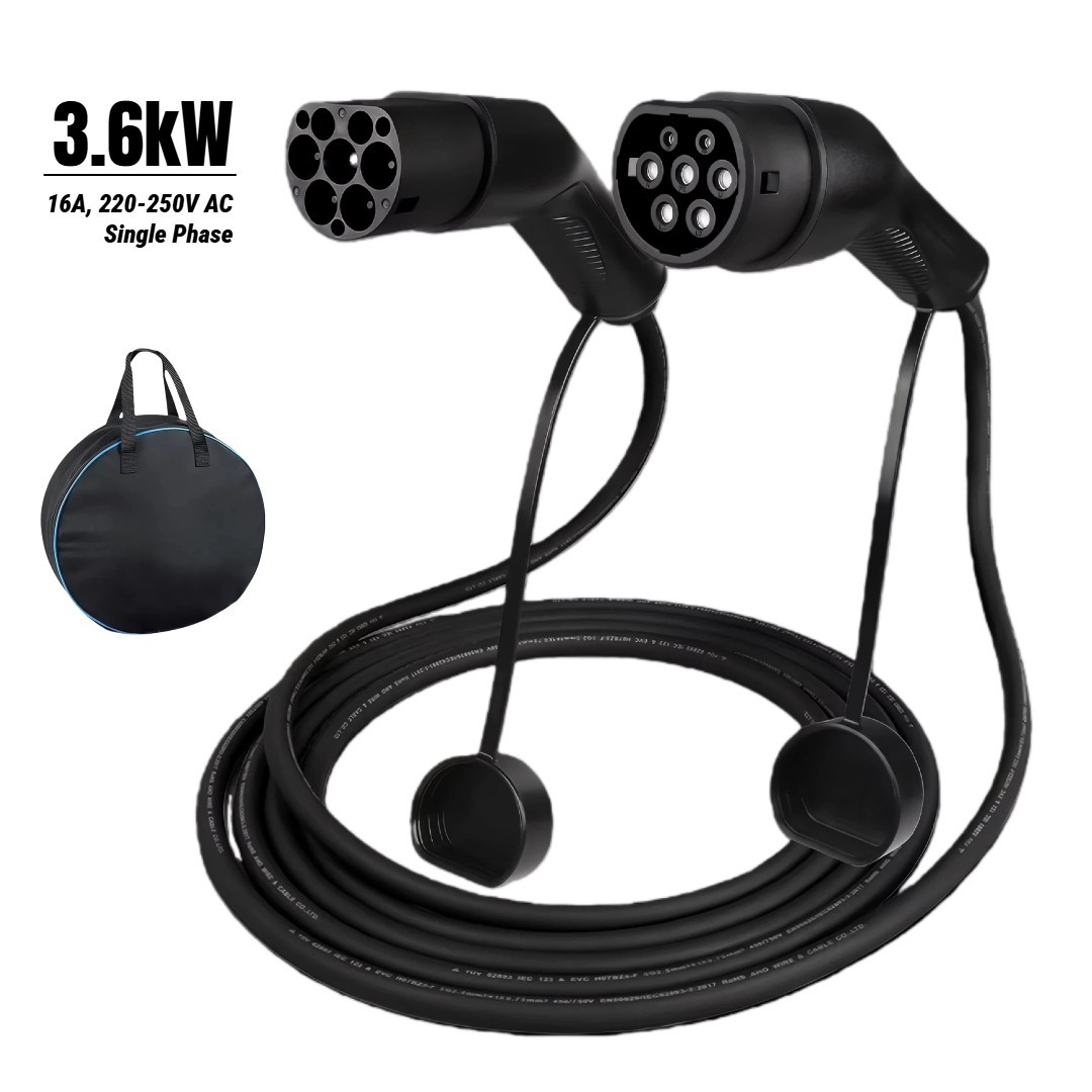 Cable de carga EV tipo 2 a tipo 2, 16A 3,6 kW monofásico, cargador modo 3, 5 m-