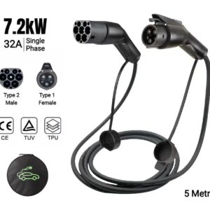 EV Public Charging Cable Type 2 Male to Type 1 Female 32A (1-Phase) 7kW, 5-Metre