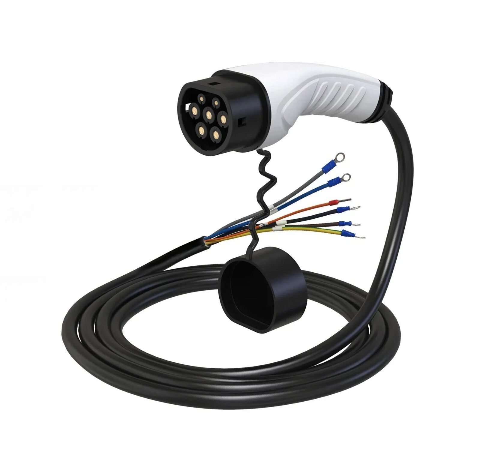 Cable de carga EV tipo 2 a extremo abierto, cable de repuesto, 3 fases 22kW 32A 480V, 5m-