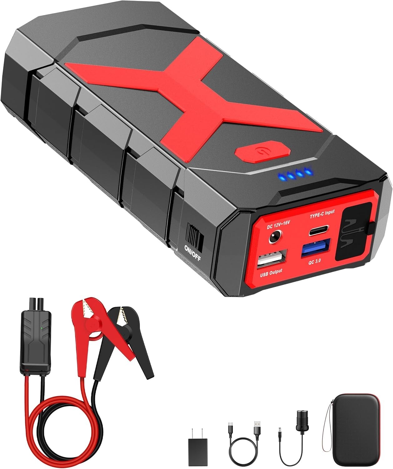 Arrancador de salto 2000A para coche/barco/cortadora de césped (8,0 L gasolina/motor diésel 6,5 L) 12 V-
