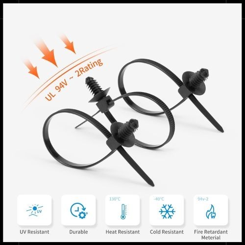 110 PIEZAS Instalación Automotriz Negro Empuje Montaje Cable Cremallera Lazos Tamaño Surtido...- - Image 5