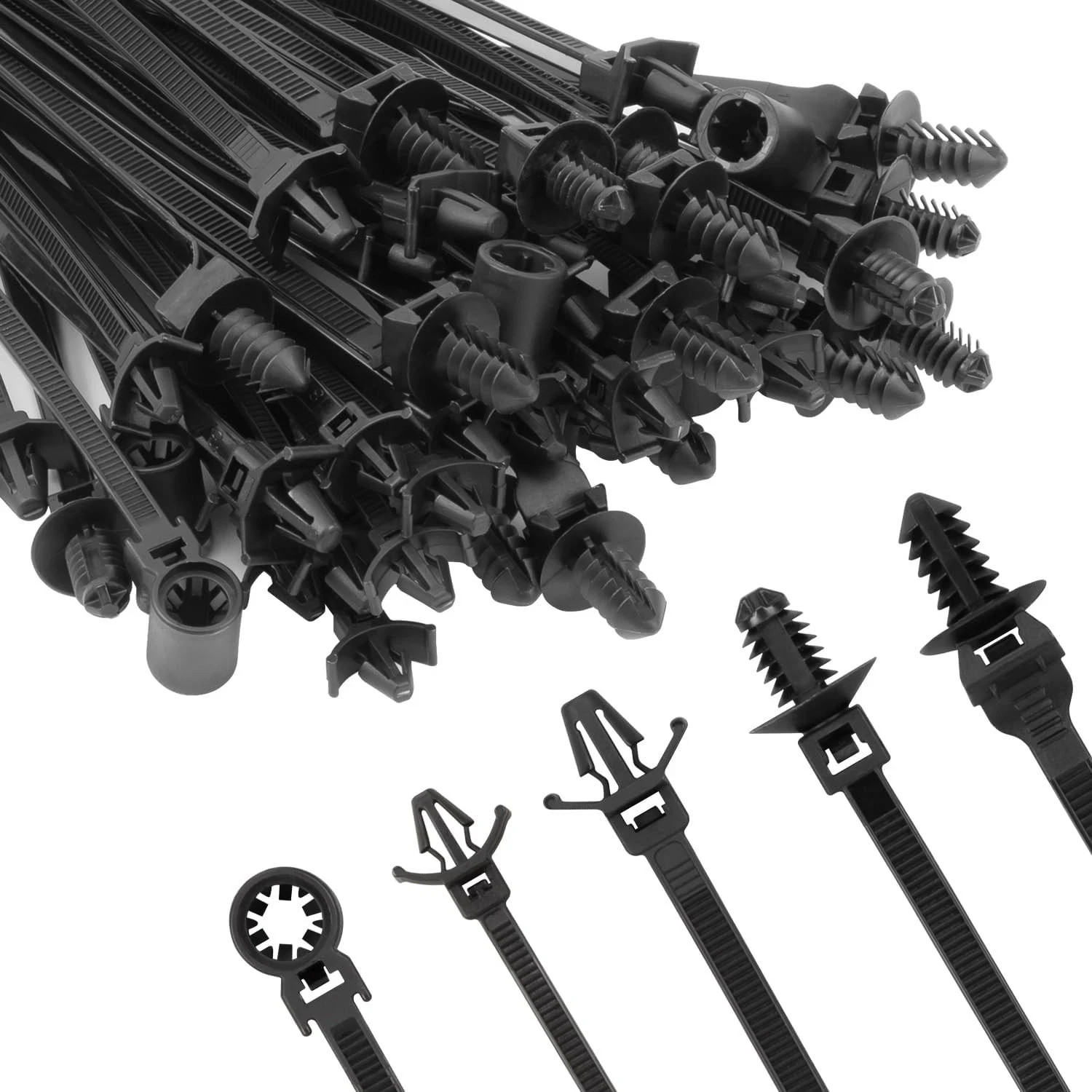 110 PIEZAS Instalación Automotriz Negro Empuje Montaje Cable Cremallera Lazos Tamaño Surtido...-