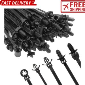 110 PIEZAS Instalación Automotriz Negro Montaje Empuje Cable Cremallera Lazos Tamaño Surtido.-