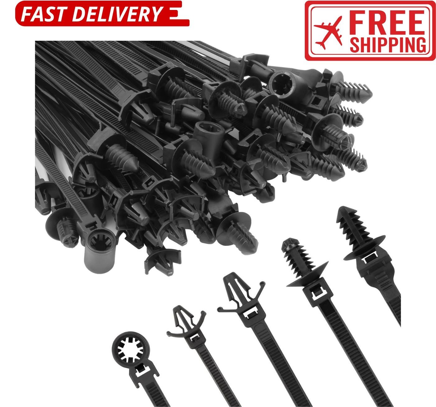 110 PIEZAS Instalación Automotriz Negro Montaje Empuje Cable Cremallera Lazos Tamaño Surtido.-