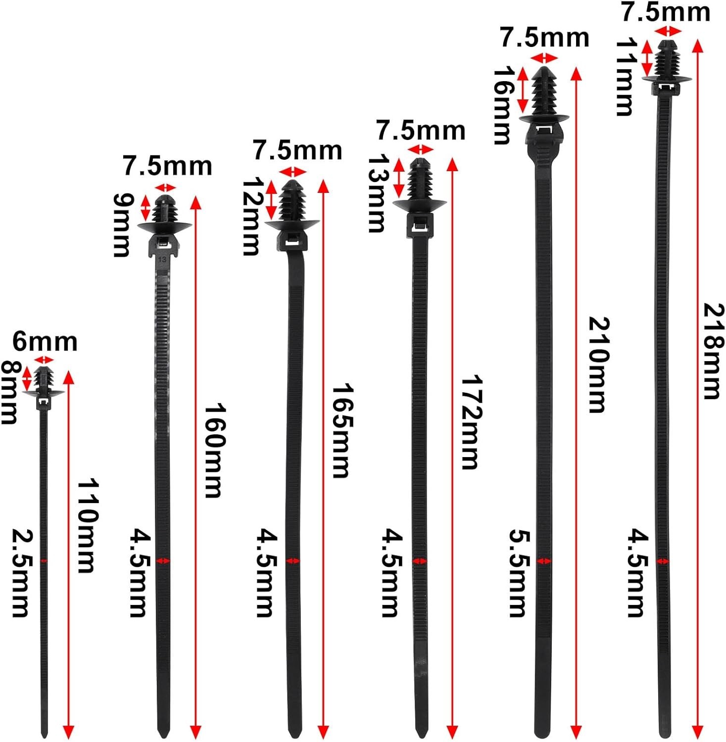 60 un. Corbatas de cremallera de montaje a presión para arnés de cables de automóvil sujetadores de cables automotrices tipo 6- - Image 2