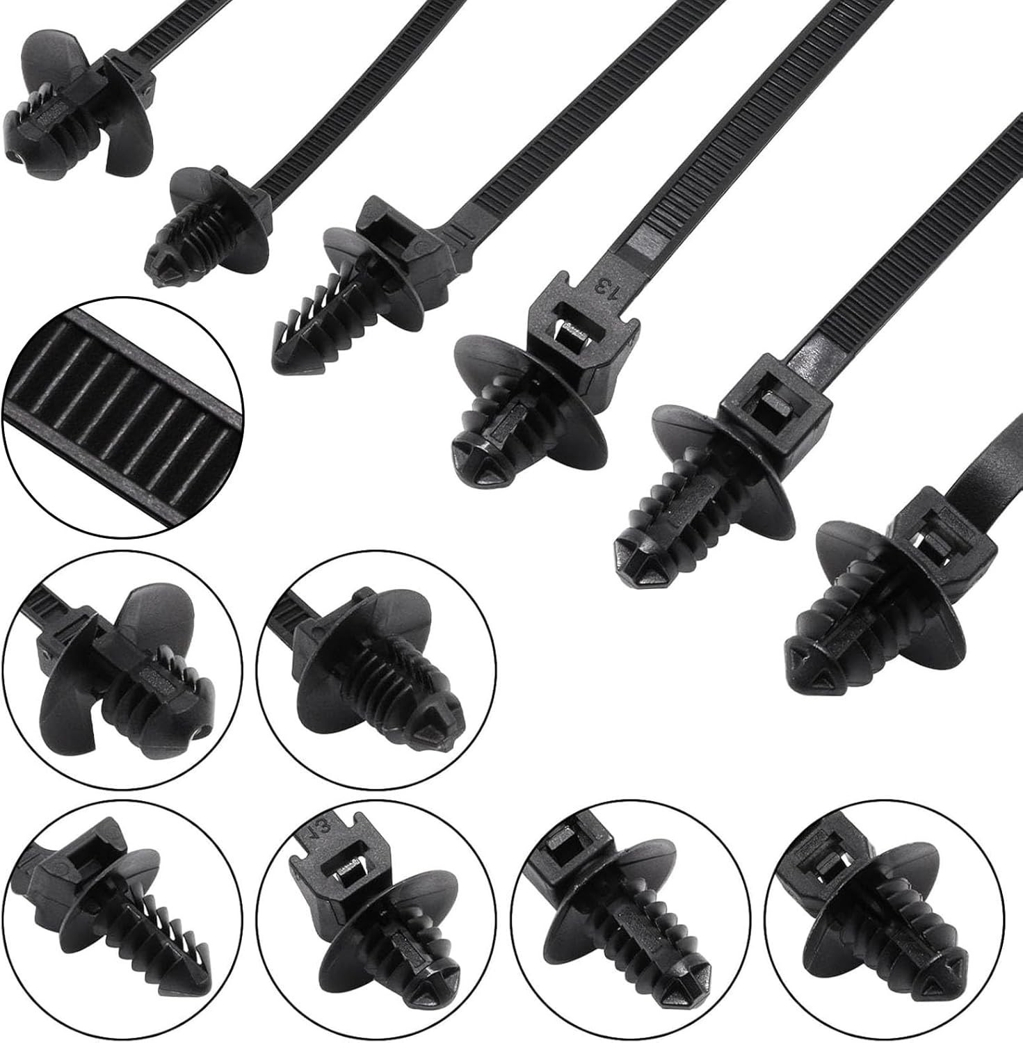 60 un. Corbatas de cremallera de montaje a presión para arnés de cables de automóvil sujetadores de cables automotrices tipo 6- - Image 5