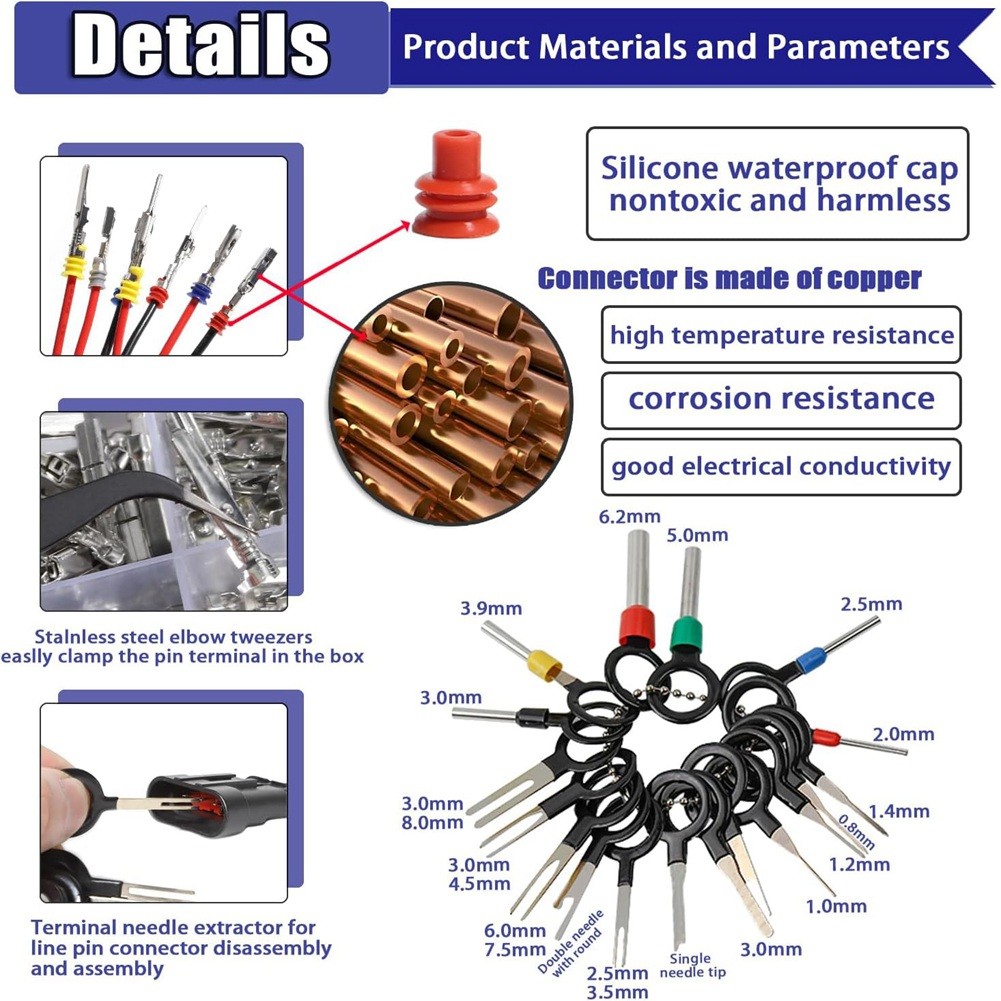 Kit de pasadores de conector de 950 piezas pasador de terminal prensado automóvil eléctrico7104- - Image 2