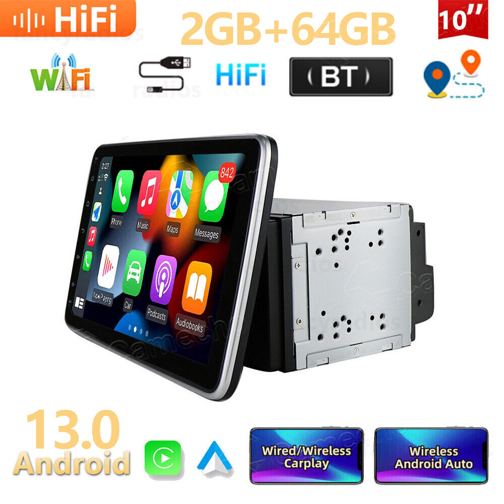 Apple Carplay 10.1" Giratorio Android 13 Coche Estéreo Radio GPS Doble 2 DIN WIFI-