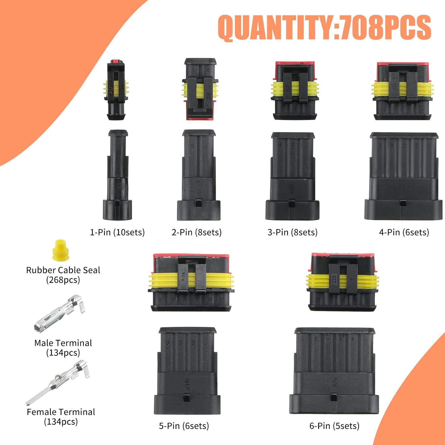 708 Piezas 43 Kits Impermeable Automotriz Conector Eléctrico Terminales 39 Piezas...- - Image 3