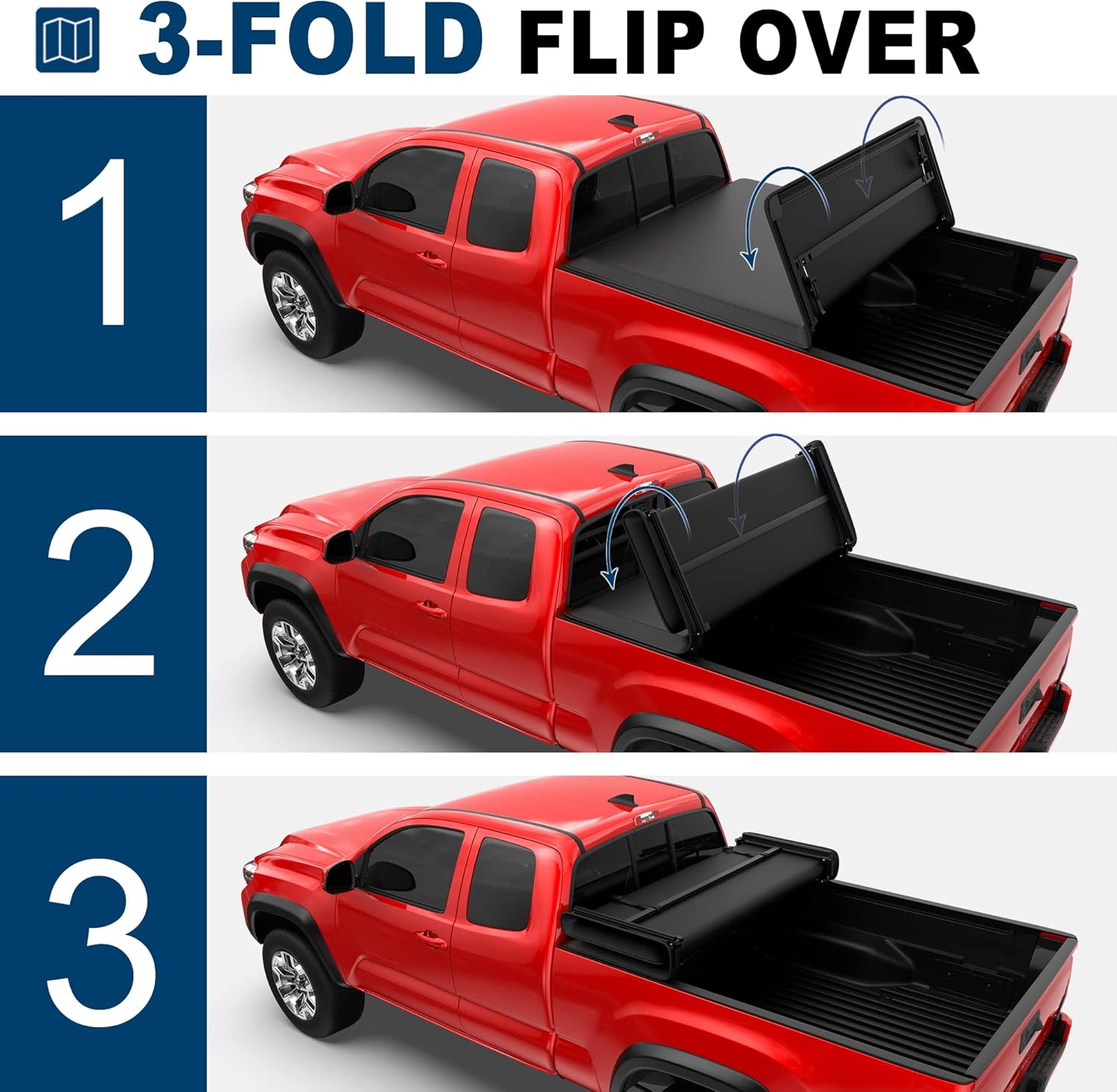 Tri Flip Fold Soft Truck Bed Tonneau Cover Compatible with 2016 2017 2018 2019 2 - Image 5