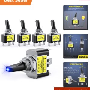 Interruptor de palanca LED SPST azul 5 piezas para aplicaciones automotrices y marinas-