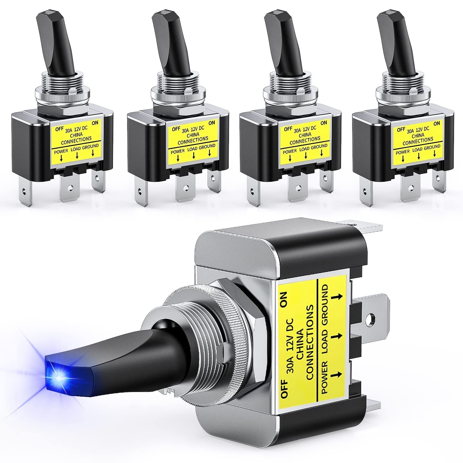 Interruptor de palanca LED SPST azul 5 piezas para aplicaciones automotrices y marinas- - Image 3