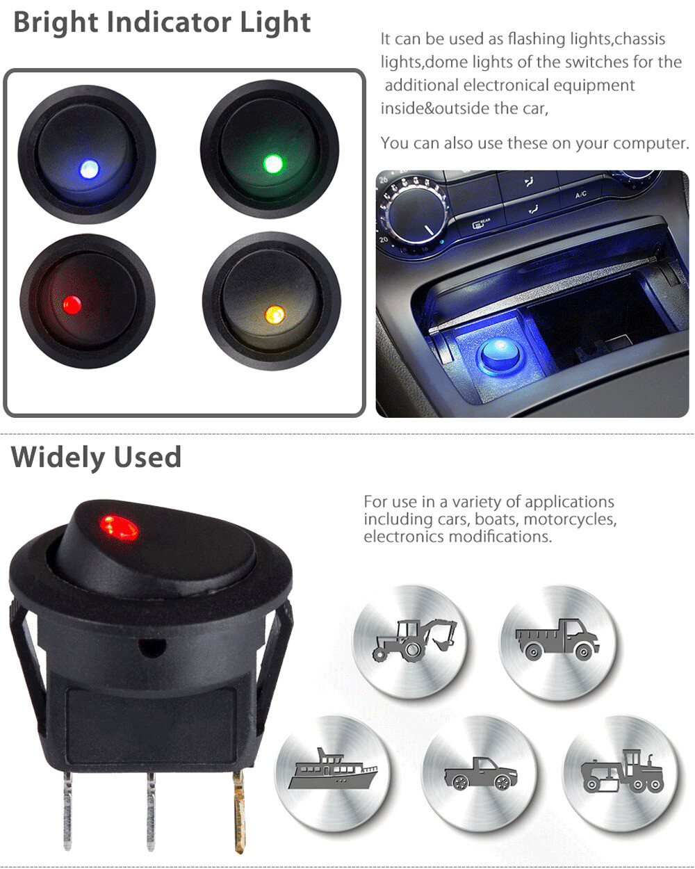 Interruptores basculantes redondos LED 4 colores, interruptores automotrices 12V 20 piezas- - Image 5