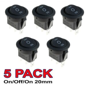 Paquete de 5 interruptores basculantes redondos negros fáciles de usar para automóviles automotrices 20 mm SPDT-