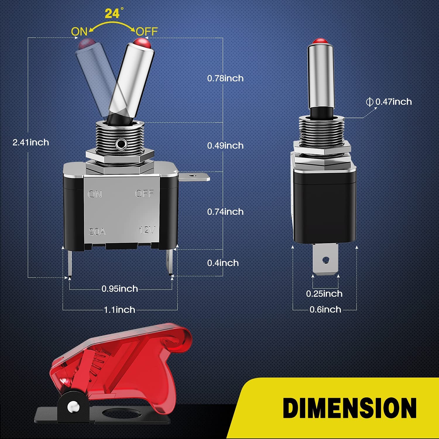 Interruptor de palanca LED 5 piezas 12V 20A SPST basculante de metal para barcos automotrices- - Image 4