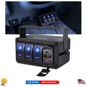 Caja de interruptores basculantes compacta impermeable de 3 velocidades con cargador y voltímetro PD tipo C-