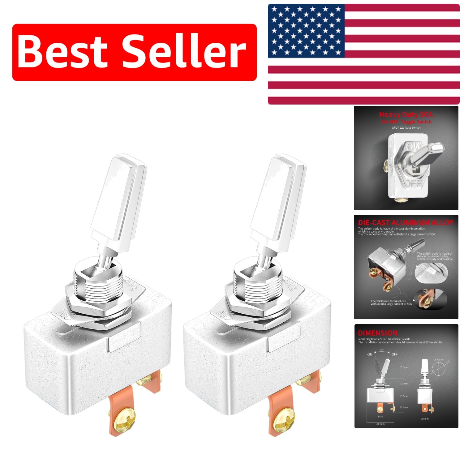Versátil Juego de Interruptor de Palanca Automotriz 2 Piezas - 50 Amp 12V con Acabado Cromo-