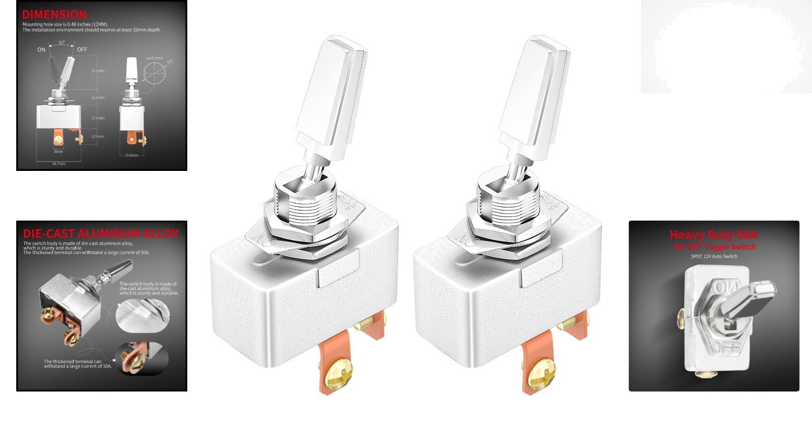 Versátil Juego de Interruptor de Palanca Automotriz 2 Piezas - 50 Amp 12V con Acabado Cromo- - Image 2