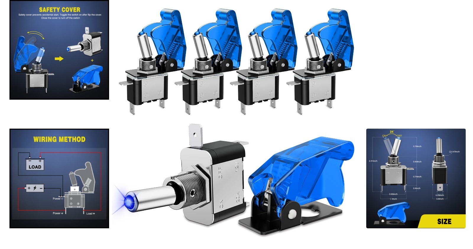 Interruptor de palanca LED 12V azul 5 piezas coche barco camión 20A SPST resistente- - Image 2