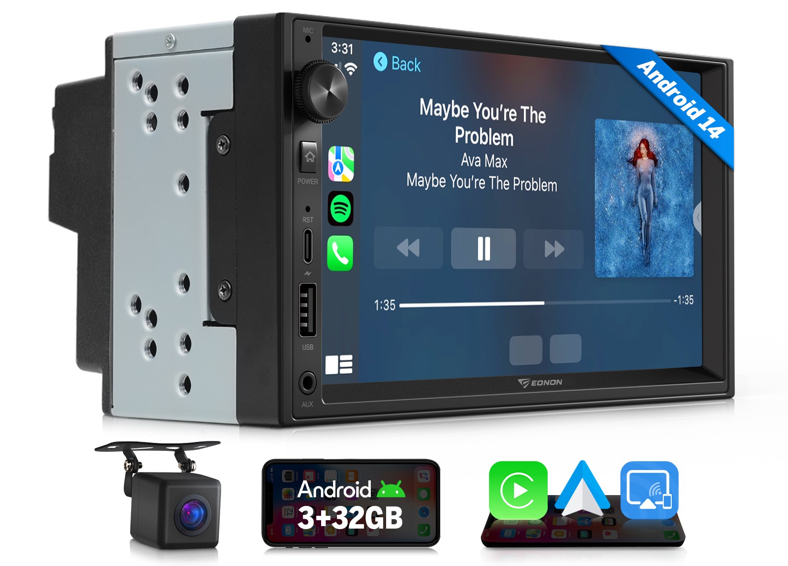 Radio estéreo para automóvil Android 14 UX7 7" IPS 2 DIN inalámbrica CarPlay WiFi GPS Bluetooth-