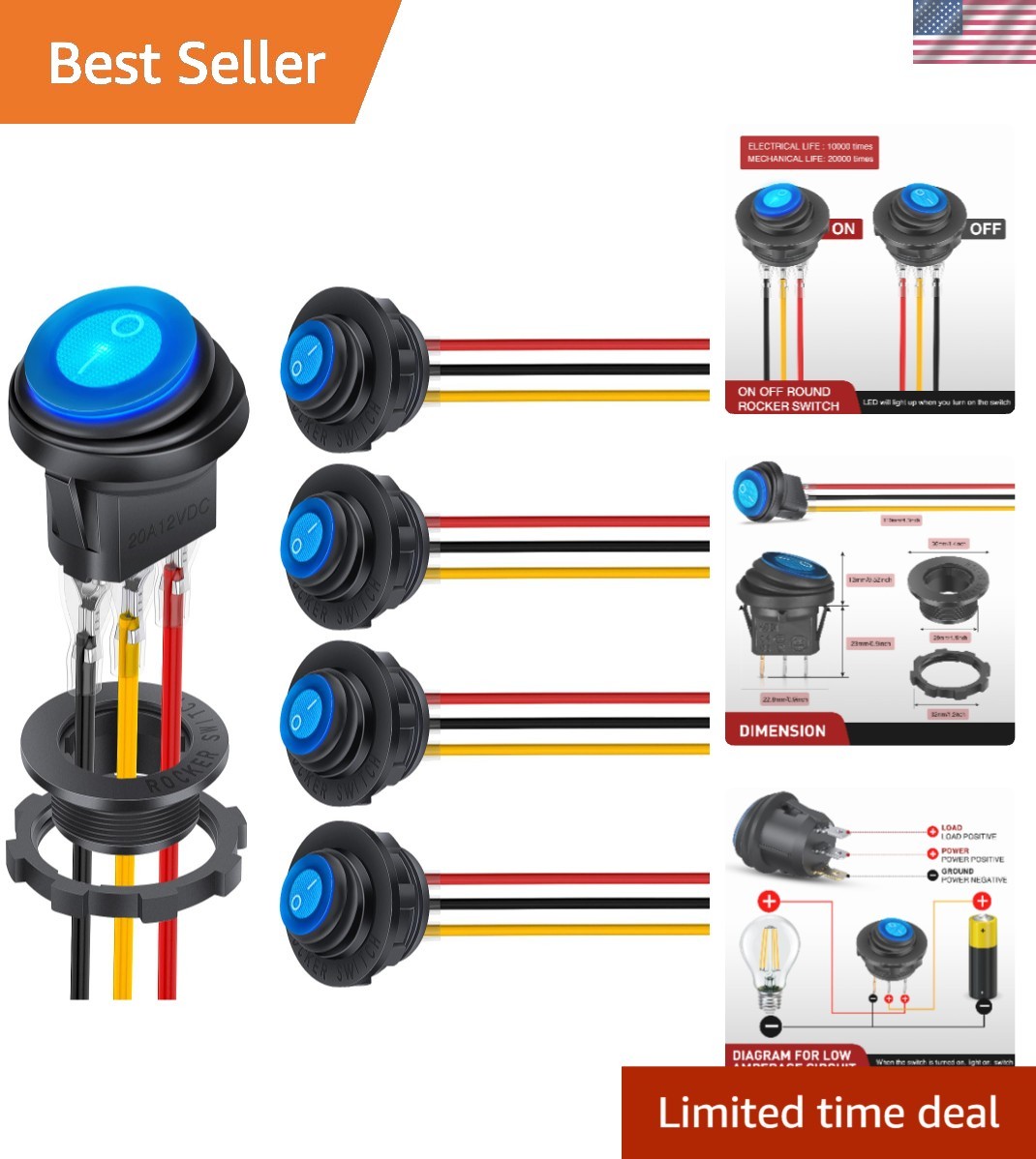 Interruptor basculante versátil impermeable con LED azul para vehículos y uso doméstico-