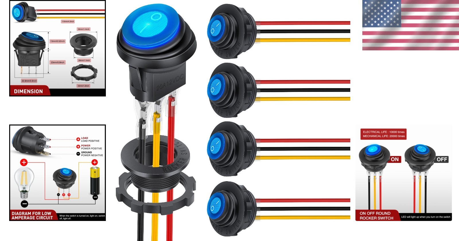 Interruptor basculante versátil impermeable con LED azul para vehículos y uso doméstico- - Image 2
