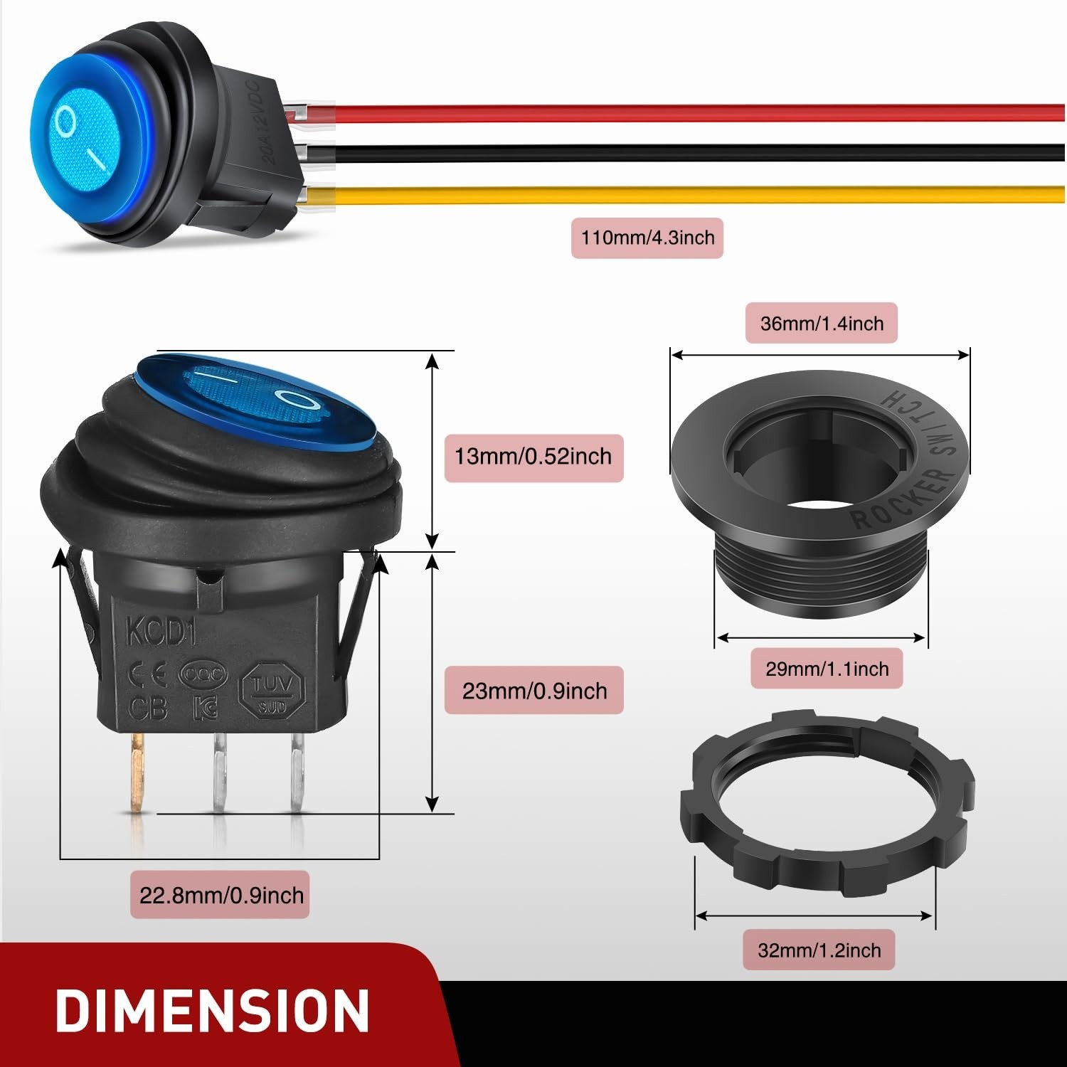 Interruptor basculante versátil impermeable con LED azul para vehículos y uso doméstico- - Image 5