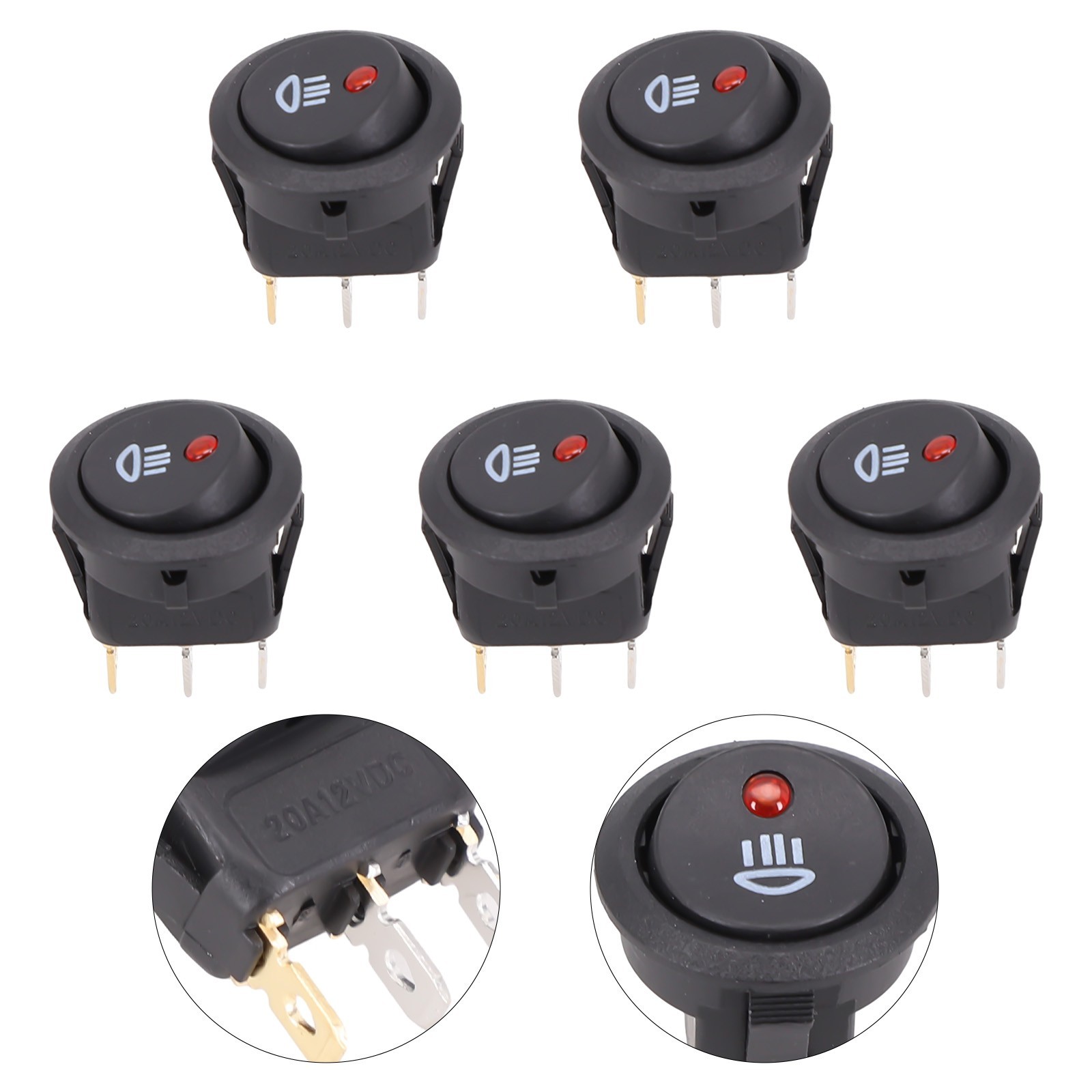 Interruptor basculante automotriz confiable de encendido y apagado de 5 piezas con luces LED rojas- - Image 4