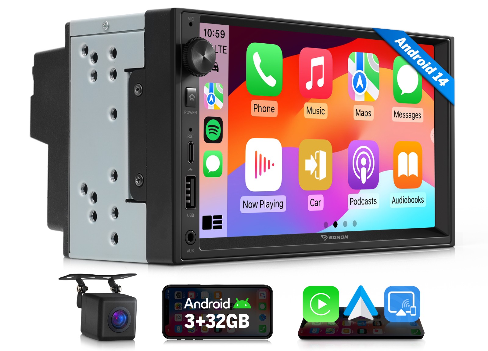 7" IPS Android 14 Doble 2 Din Coche Estéreo Radio CarPlay Navegador GPS Bluetooth-