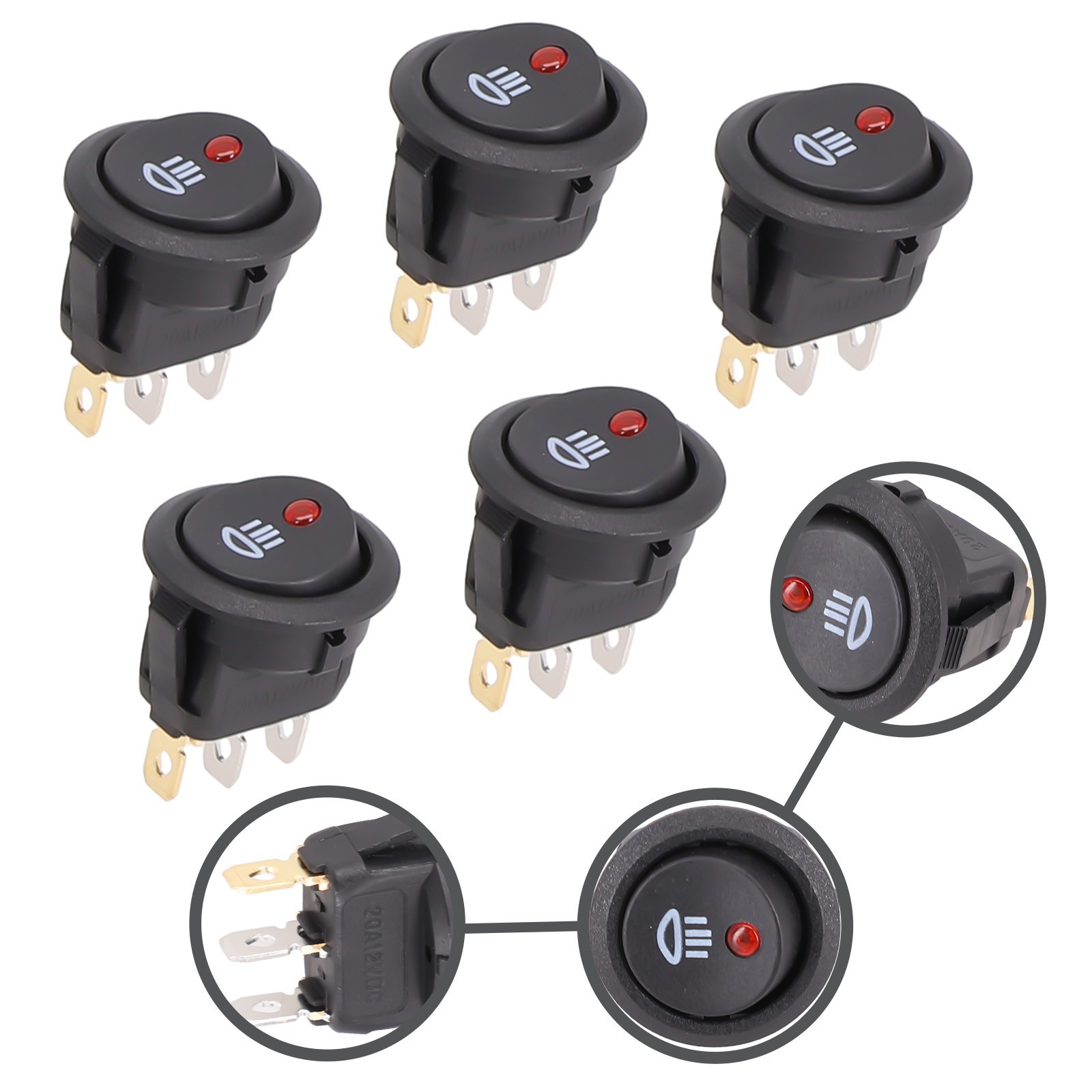 Interruptor basculante automotriz confiable de encendido y apagado de 5 piezas con luces LED rojas- - Image 5
