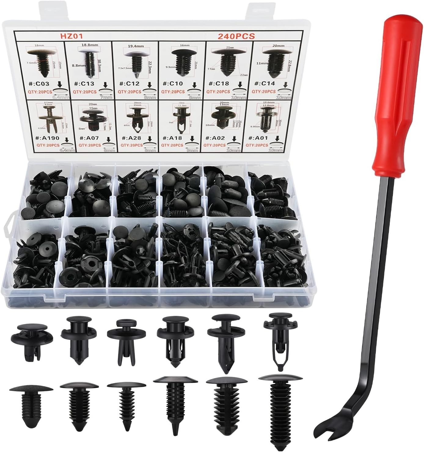 Sujetadores duraderos tipo empuje 240 piezas para paneles automotrices + herramienta incluida- - Image 3