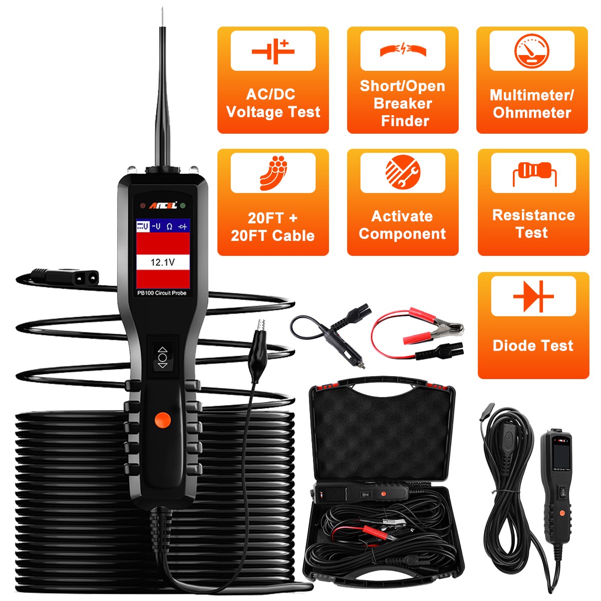 Herramienta de diagnóstico de coche sistema eléctrico sonda probador de circuitos Ancel PB100 12V 24V-