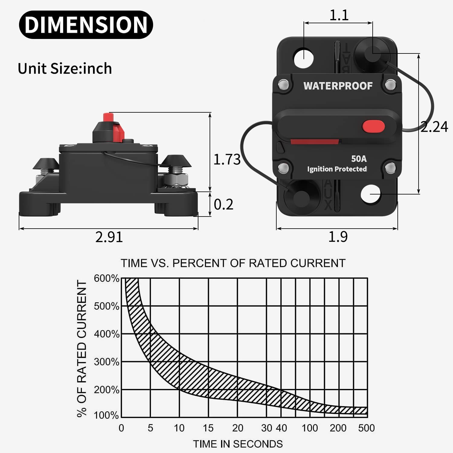 Disyuntor 50 Amp, Disyuntor Marino Impermeable 12V 24V 48V Restablecible- - Image 2