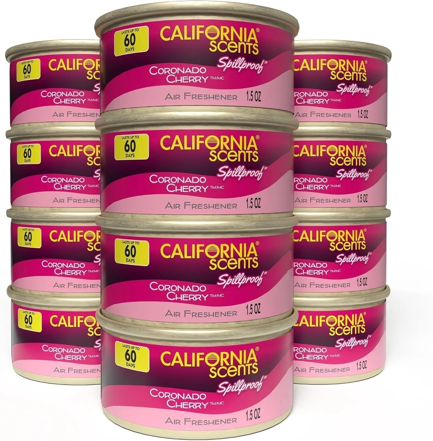 Ambientadores de aire California Scents Coronado Cherry Car paquete de 12 latas de 1,5 onzas nuevos-